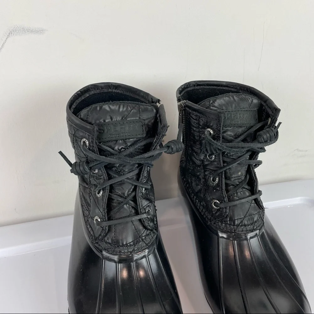 Sperry Womens Saltwater Nylon Quilt Rain Boots Duck Boots Black Sz 8